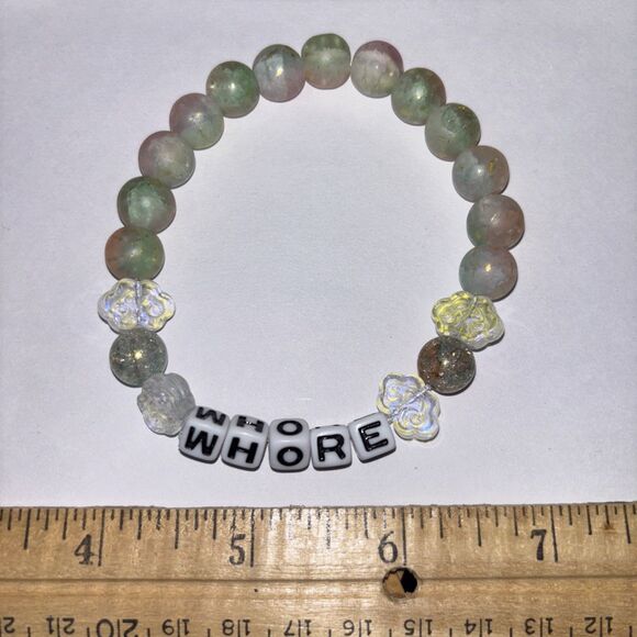 Multicolor “Wh*re” Bracelet Adult Humor Beaded Handmade Naughty Accessories - Picture 2 of 4